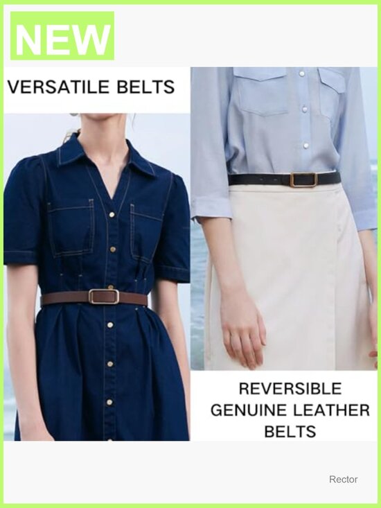 Reversible Genuine Leather Belt with Gold Buckle Thin Dress Waist Belt